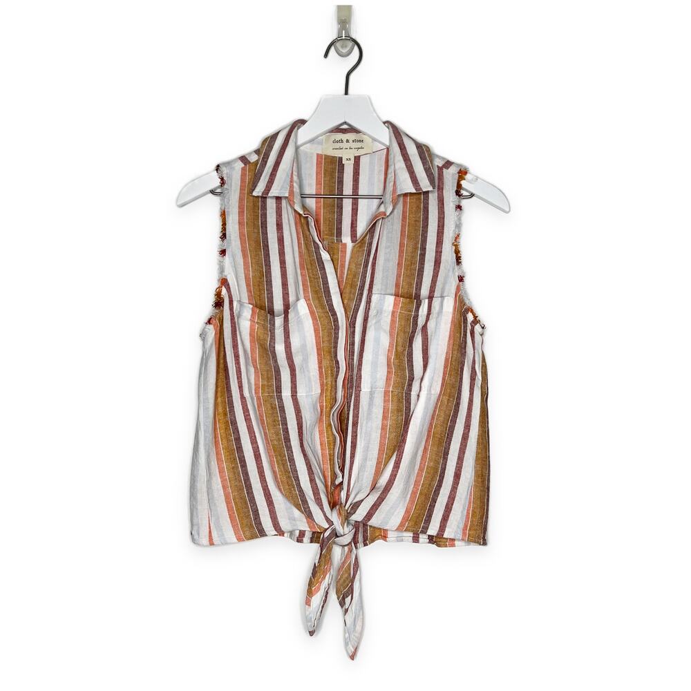 Anthropologie Cloth & Stone Sleeveless Striped Linen Blend Tie Top Blouse XS